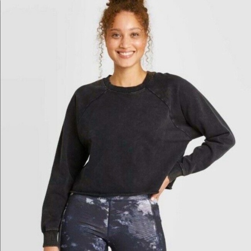 Joylab acid wash French terry cropped pullover crewneck sweatshirt